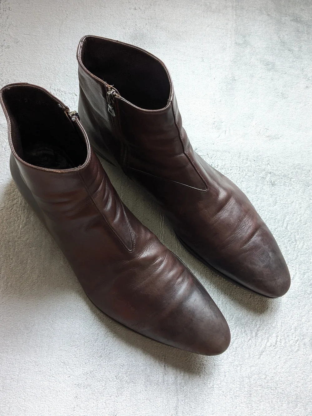 Prada Side Zip Boots Brown Leather Men US 9.5